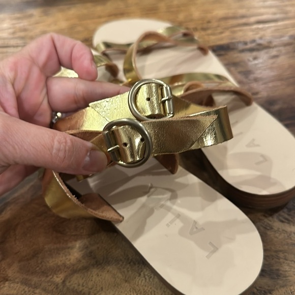 Laiik Praxie Greek Gladiator Leather Sandals Metallic Gold Sz37 - Picture 10 of 11
